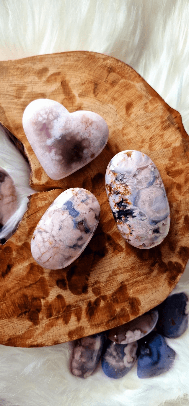 Blue Flower Agate Heart or Palm