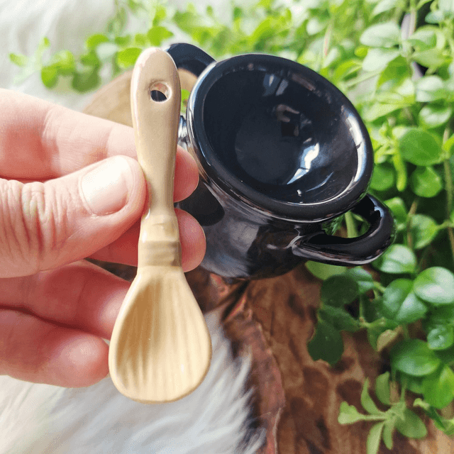 Cauldron Egg cup with Broom Spoon 