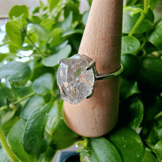 Red Rutile Silver Adjustable ring 