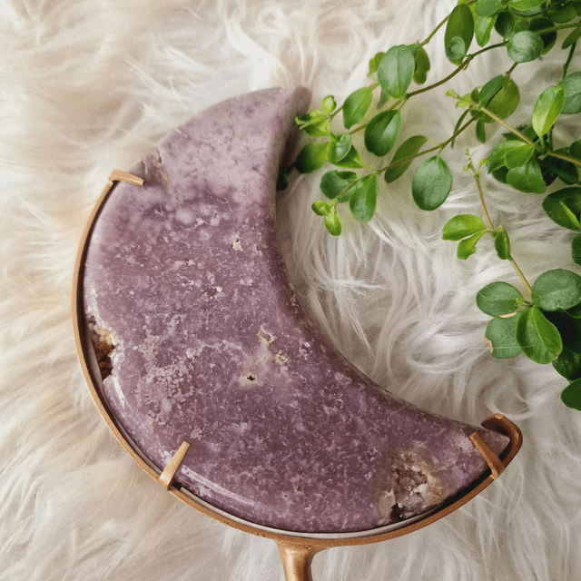 Pink Amethyst Moon on Gold Stand 570g