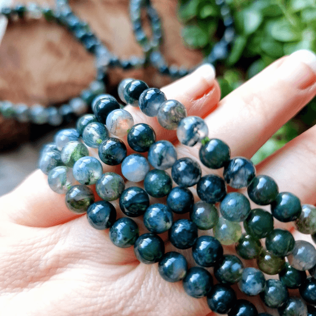 Moss Agate 6mm Beaded Bracelet 