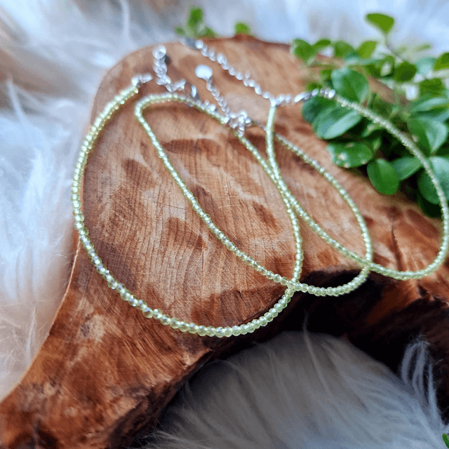 Peridot 2mm Beaded Bracelet Adjustable Chain 