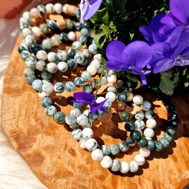 Tree Agate 8mm Beaded Bracelet 