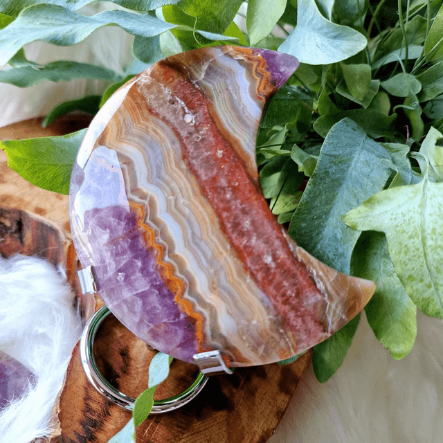 Amethyst Agate moon with silver stand 