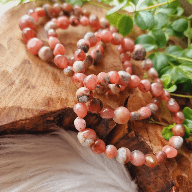 Rhodochrosite Freeform Beaded Bracelet 