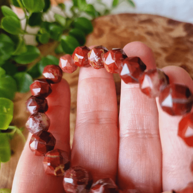 Red Jasper 10mm Faceted Beaded Bracelet 