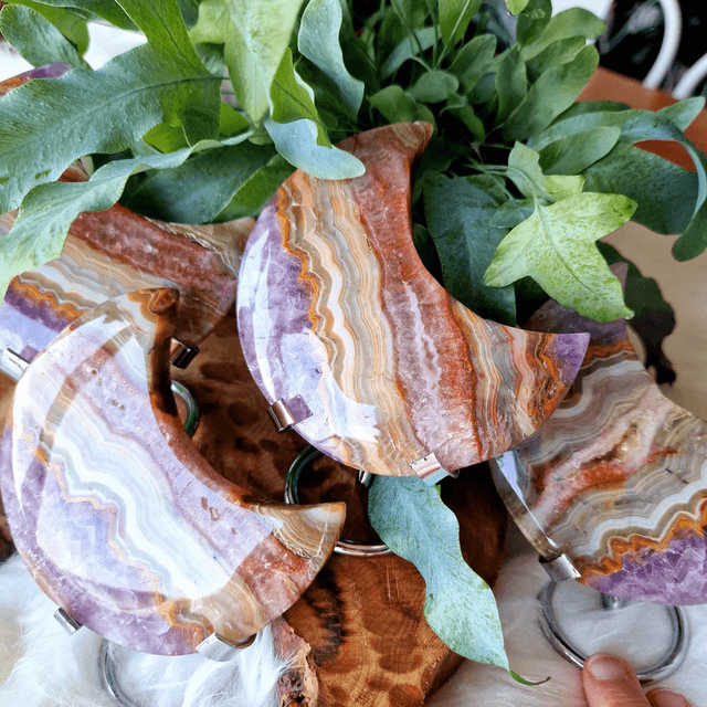 Amethyst Agate moon with silver stand 