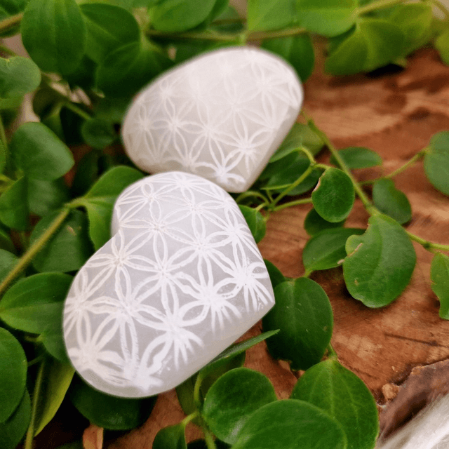 Selenite Engraved Puffed Hearts