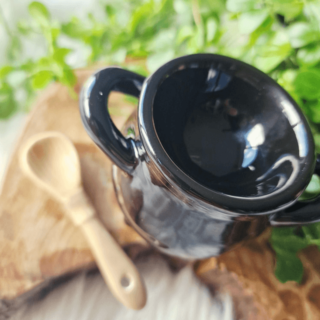 Cauldron Egg cup with Broom Spoon 