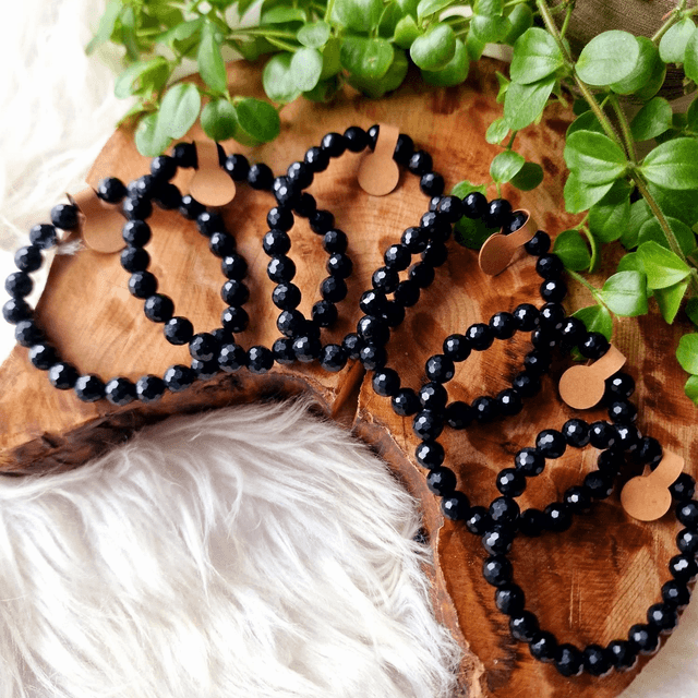 Black obsidian faceted beaded bracelet 8mm