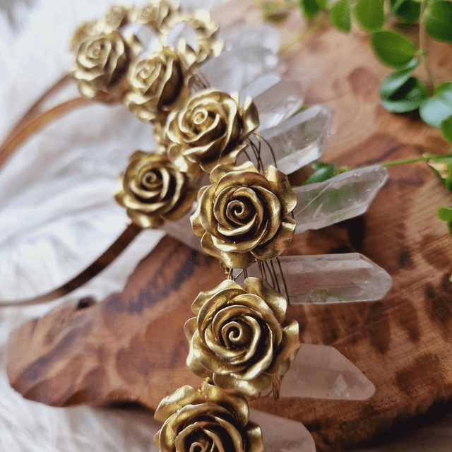 Quartz and Metal Rose Crowns 