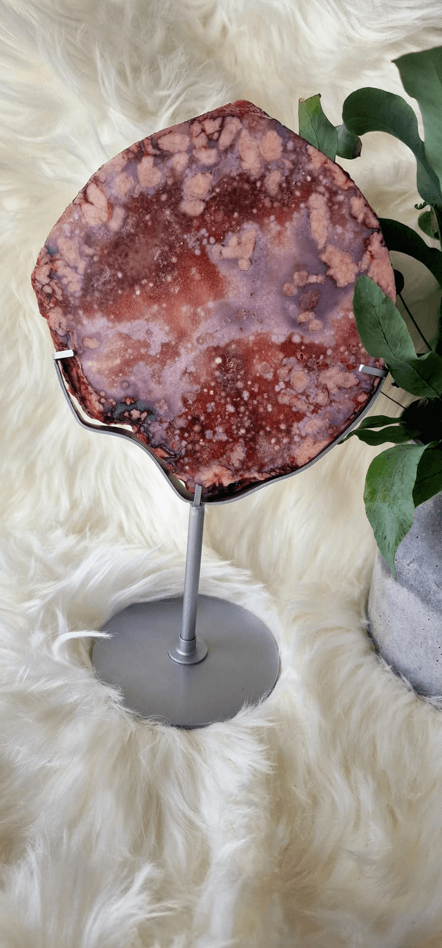 Blue Flower and Pink Amethyst on stand 