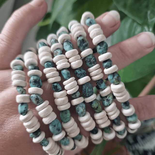 African turquoise and coconut shell bracelet 